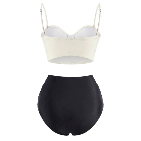 Push-Up Ruffled Tankini Set – Black & Ivory, Sweetheart Neckline, High-Waisted S - Picture 9 of 16